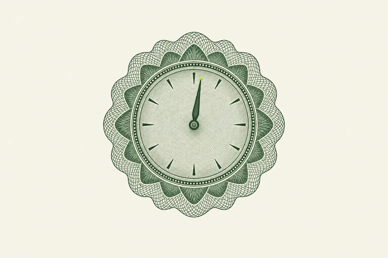 An engraved dial with its hand just past the top