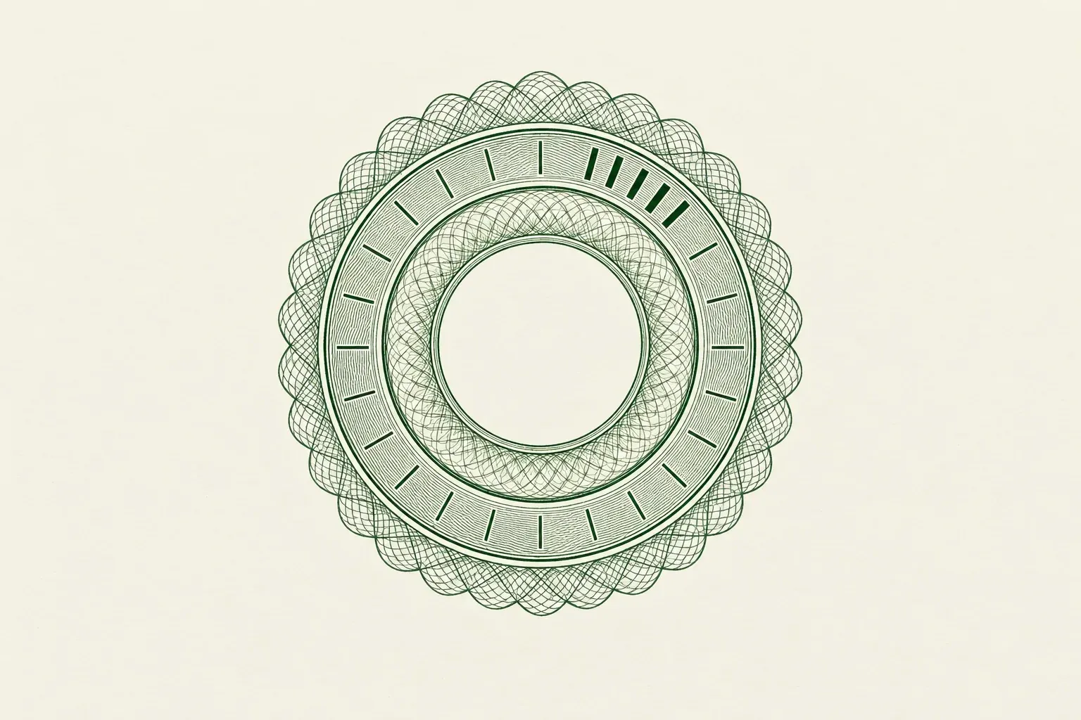 An engraved ring with thirty ticks, one short arc drawn heavier